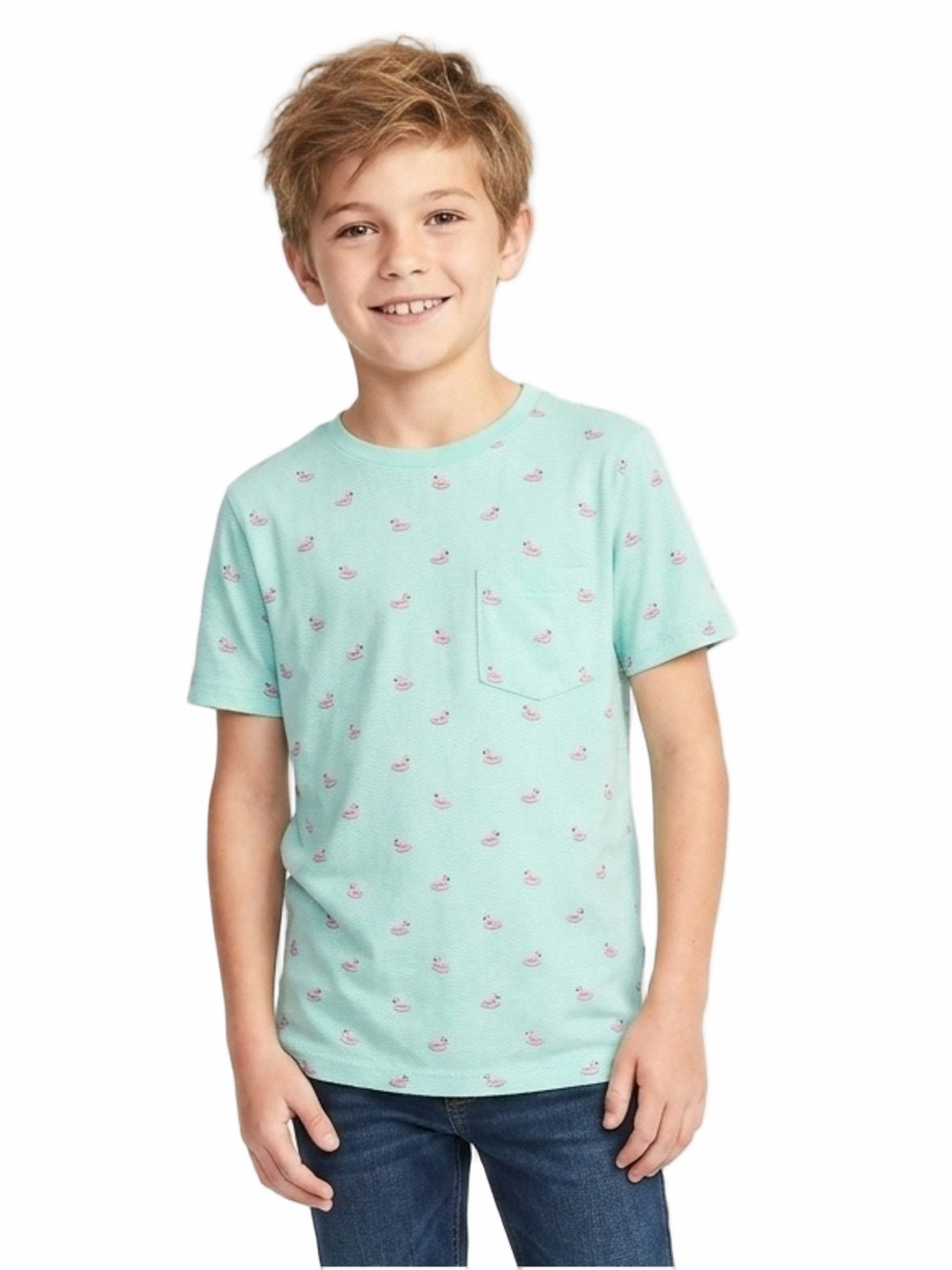 Urban Heritage Youth Flamingo Kids Medium 10/12 Mint Green Graphic Pocket Tee